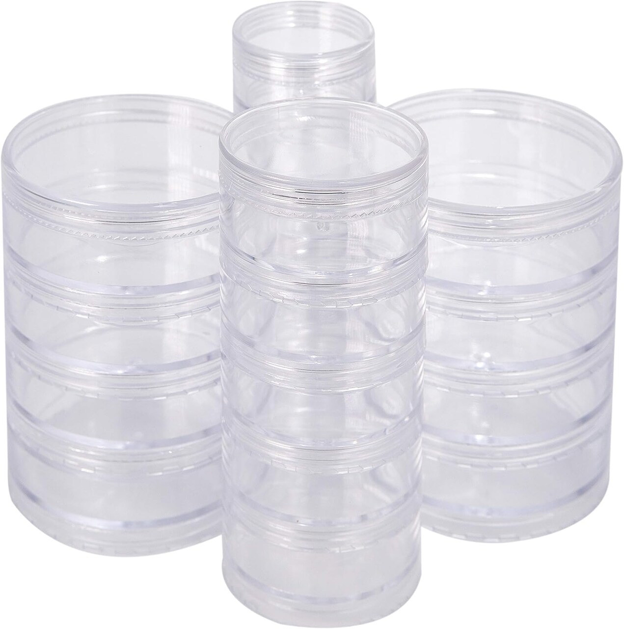 The Beadsmith – Stack Jar 4-Piece Assortment – 2 x 4 Stack, 1 x 5 Stack, 1 x 6 Stack, Pill containers, Empty Pot Jars, refillable Cosmetic containers, Small Plastic Organizers